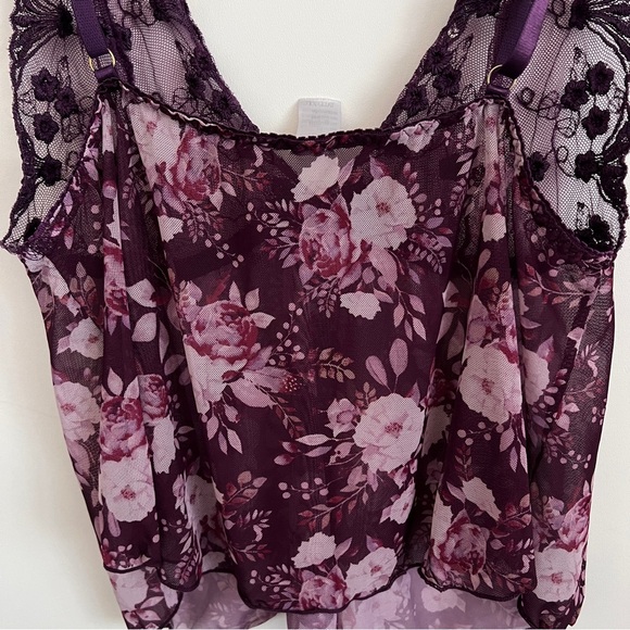 Y2K Lace Floral Sheer Purple Babydoll Cami Top Purple Fairy Coquette - Picture 6 of 11